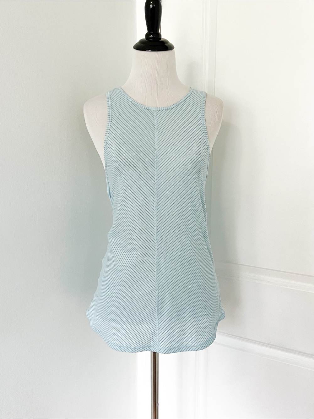 lululemon athletica Light Blue Striped High-Neck Tank